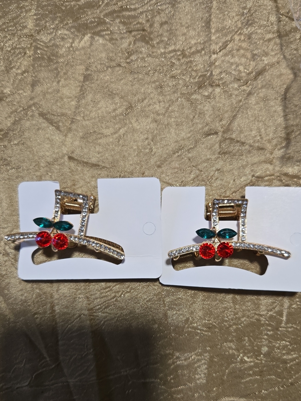 Set Of 2 Gold-Tone Cherry Crystal Hair Clip - Women Jewelry
